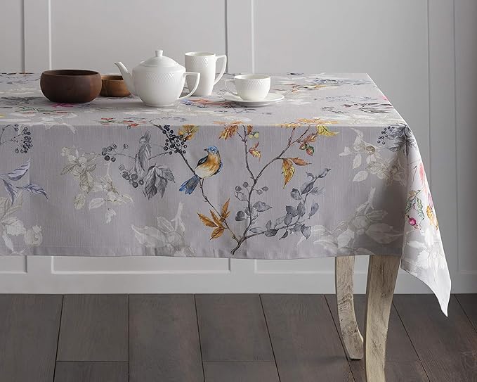 Maison d' Hermine Table Cloth Rectangle Table 100% Cotton 70 x 108 Inches Fall Tablecloth Reusable Everyday Use for Thanksgiving Christmas Decorations Dining Farmhouse Party (Equinoxe - Grey)