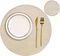 Jovono Round Leather Placemats for Round Tables Set of 6, Beige Place Mats and Coasters, Wipeable Waterproof Heat Resistant Table Mats Easy to Care for Indoor Decor 14 inch Diameter