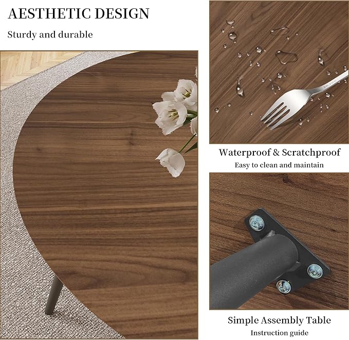 43.3 Inch Walnut Round Dining Table for 4, Space-Saving Dinette Perfect for Kitchen Dining Living Room(Walnut Table)