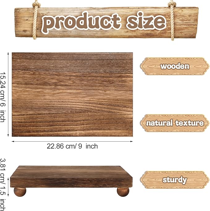Amyhill Wood Pedestal Stand Kitchen Soap Tray Farmhouse Wooden Riser Stand for Kitchen Bathroom Counter Table Decor Plant Candle Vases Display (Dark Brown, 9 x 6 Inch)