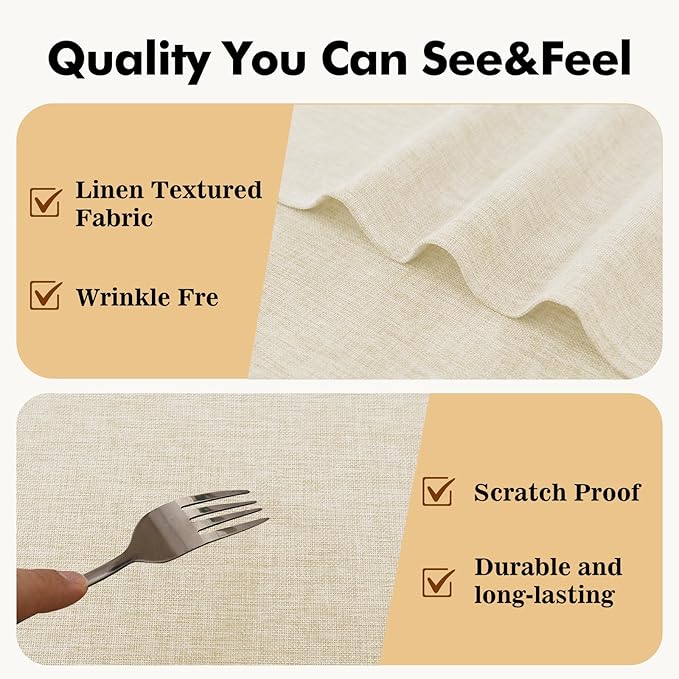 JIUZHEN Faux Linen Round Tablecloths 102 inch, Decorative Wrinkle Free Texture Rustic Circle Table Cloth Cover for Kitchen, Dining, Party, Wedding, Outdoor Use (102 Inch Round,Champagne)