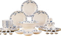 38 Pcs Fine Bone China Dinnerware Set,Porcelain&Ceramic Dinnerware Sets,Bone Stoneware & Ceramic Cookware Tableware Set Includes Dinner Plates|Spoons|Pasta Bowls|Soup Pot|Chopsticks