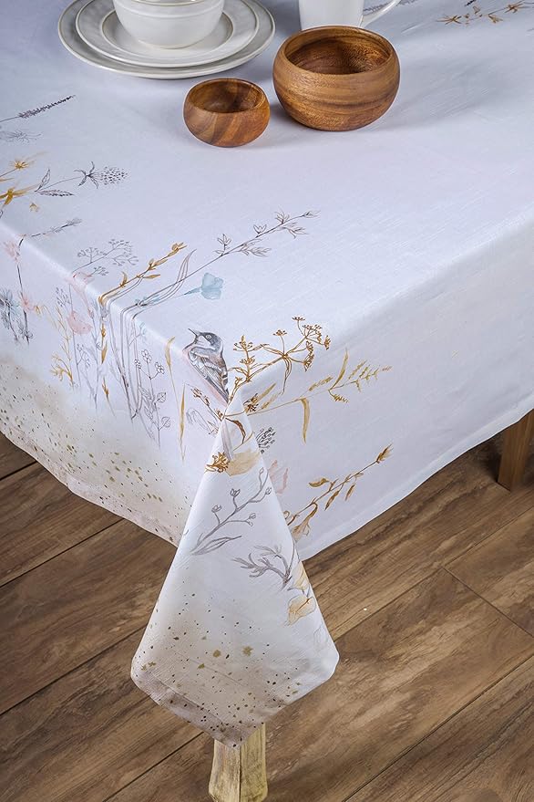 Maison d' Hermine Table Cloth Square Table 100% Cotton 60 x 60 Inches Tablecloth Reusable Decorative for Dining Room Farmhouse Home Valentines Day Decorations Spring Summer - Meadow Florals - Beige