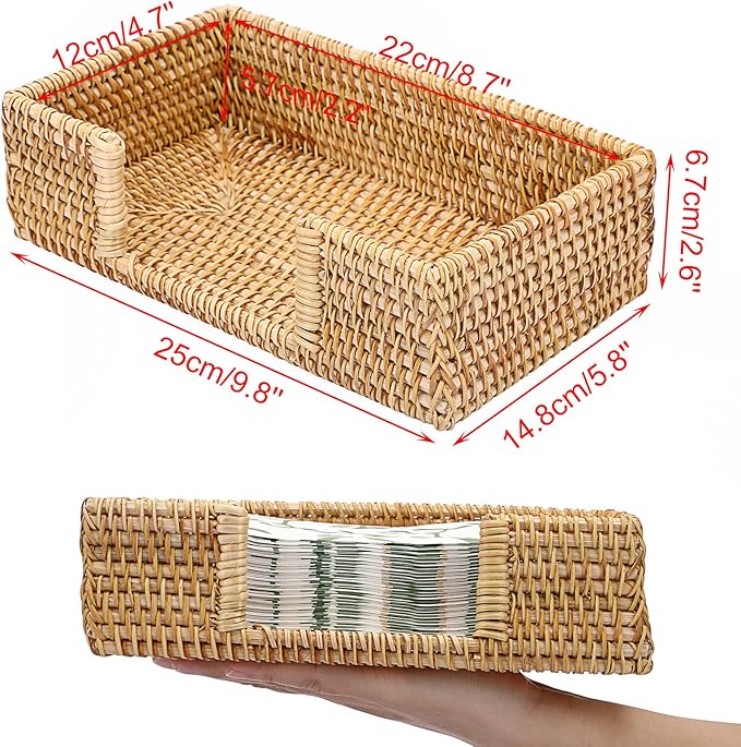 Sumnacon Napkin Holder Rattan Guest Towel Holder Tray for Bathroom,Woven Bathroom Napkin Holder Tray Decorative Napkin Holders for Kitchen Dining Table Party Holiday, Honey Brown