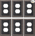 6-Pack Duplex Outlet Cover Plate, Aged Bronze Metal Wall Plates for Electrical Outlets, 1 Gang Receptacle Light Switch Cover, Pearls Decorative Switch Plates and Outlet Covers