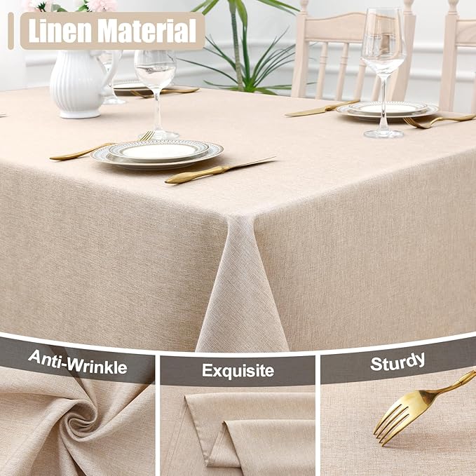 Smiry Rectangle Table Cloth Linen Textured, Waterproof Spillproof Anti-Wrinkle Burlap Tablecloth, Washable Decorative Fabric Table Cover for Dining, Party, Banquet, 54 x 78 Inch, Linen