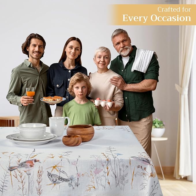 Maison d' Hermine Table Cloth Rectangle Table 100% Cotton 60 x 108 Inches Tablecloth Reusable Decorative for Dining Room Farmhouse Home Valentines Day Decorations Spring Summer- Meadow Florals - Beige