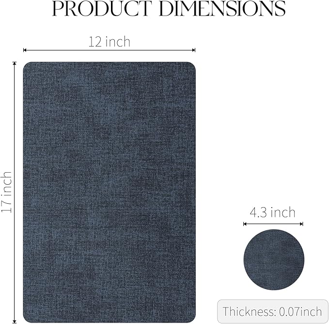 MOSAYT Placemats Set of 8, Heat Resistant Vinyl Place Mats with Coasters, Wipeable Washable 100% Waterproof Oil Proof Faux Leather Table Mats for Kitchen Dining Party Outdoor, 12" x 17", Navy Blue