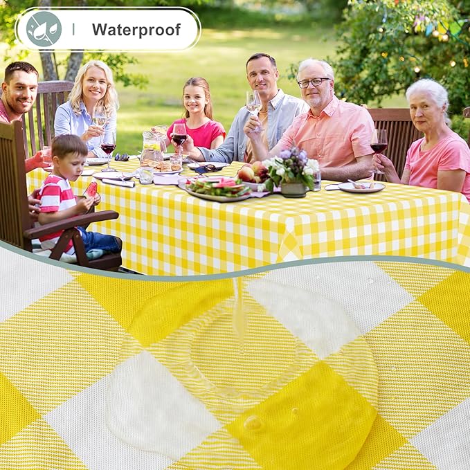misaya Rectangle Waterproof Vinyl Table Cloth, Buffalo Flannel Backed Tablecloth, Wipeable Plastic Table Cover for Dinner, Kitchen, Outdoor (60" x 120", Yellow and White)