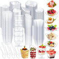 Tessco for you 1600 Pcs Mini Appetizer Plates Dessert Cups with Spoons Forks Set Assorted Shape Plastic Parfait Cups Dessert Plates Container Bowls with Disposable Spoon Fork for Party (Clear)