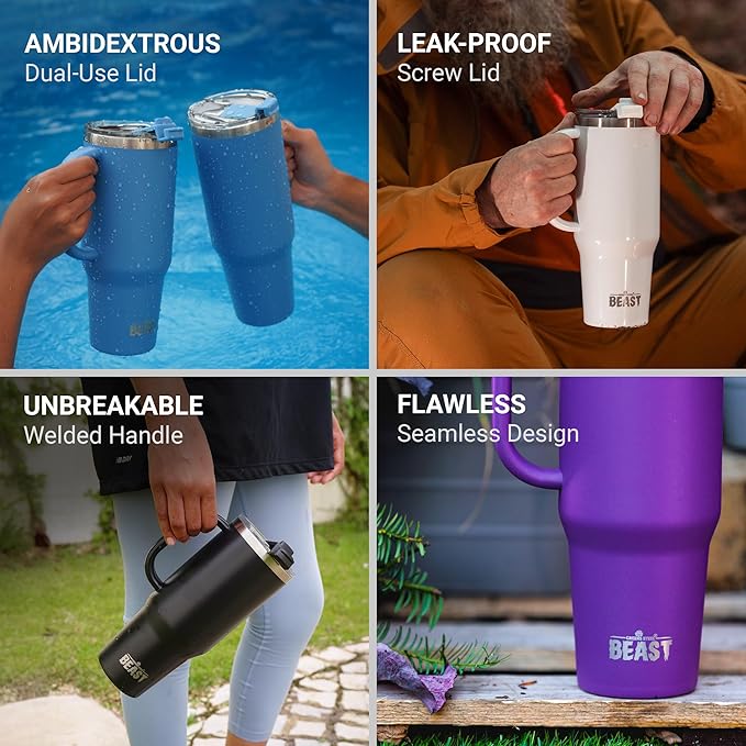 Beast 42 oz Tumbler with Handle Stainless Steel Vacuum Insulated Coffee Ice Cup Double Wall Travel Flask (Army Green)