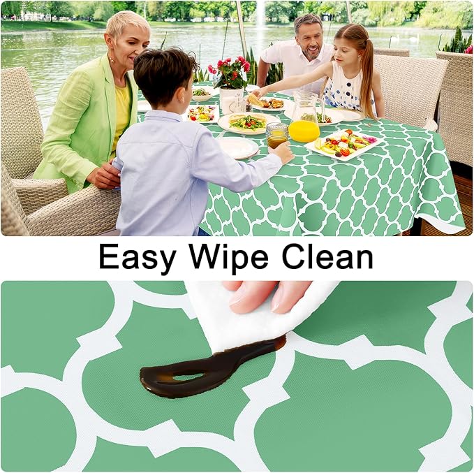 Smiry Rectangle Table Cloth, Waterproof Vinyl Tablecloth with Flannel Backing for Rectangle Tables, Wipeable Spillproof Plastic Tablecloths for Dining, Camping and Indoor (60"x84", Sage Green)