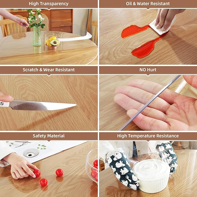 Warmstar Clear Table Protector 2mm Thick, Dia.18 Inch Round Clear Table Cover Protector, Plastic Table Cover, Clear Desk Mat Desk Pad, Desk Protector Mat for Coffee Table, Writing Desk, Dining Room