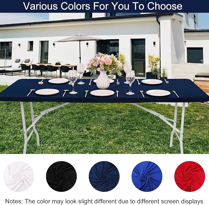4 Pack Spandex Table Top Cap Cover Stretch Fitted Washable Elastic Rectangle Tablecloth for 6 FT Folding Tables for Indoor Outdoor Party (72 x 30 Inches, Navy Blue)