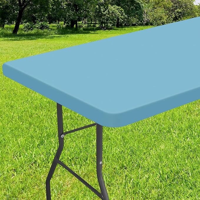 Smiry Rectangle Tablecloth, Elastic Fitted Flannel Backed Vinyl Tablecloths for 8ft Folding Tables, Waterproof Wipeable Table Covers for Indoor, Outdoor, Picnic and Camping (Aqua, 30"x96")