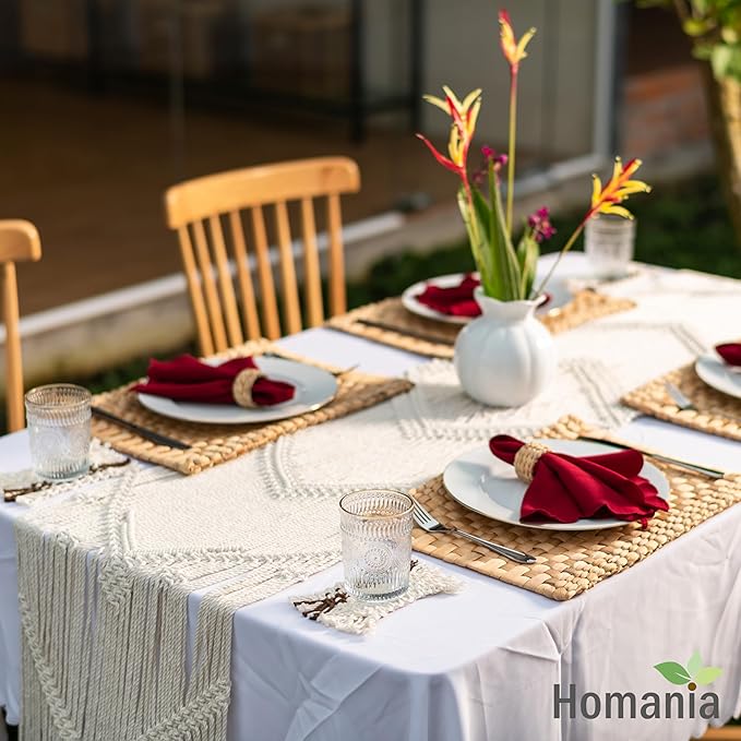 Table Mats Set of 6, Dining Decor, Heat Resistant Farmhouse Placemats Set of 6, Boho Placemats, Place Mats for Dining Tables, Wicker Woven Placemats, (Rectangle 17x12 in)
