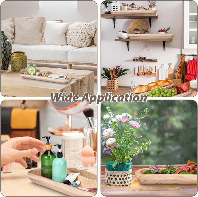 4 Pcs Wooden Dough Bowl Wood Decorative Rustic Wooden Bowls Table Centerpiece for Living Room Home Dining Room Kitchen Decoration(Natural,20'' X 6'' X 2'',Classic)
