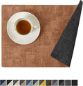 Romanstile Reversible Vinyl Placemats Set of 8, Faux Leather 100% Waterproof Oil-Proof Wipeable Place Mats, Heat Resistant Dual Sided Table Mats for Kitchen/Dining/Party (Grey Orange, 12 x 17 Inch)