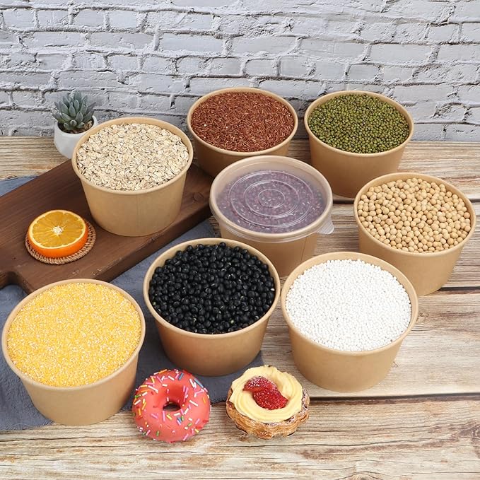 30 oz Disposable Kraft paper bowls with lids, Food containers Soup Bowls Party Supplies Treat Bowls 40 Pack