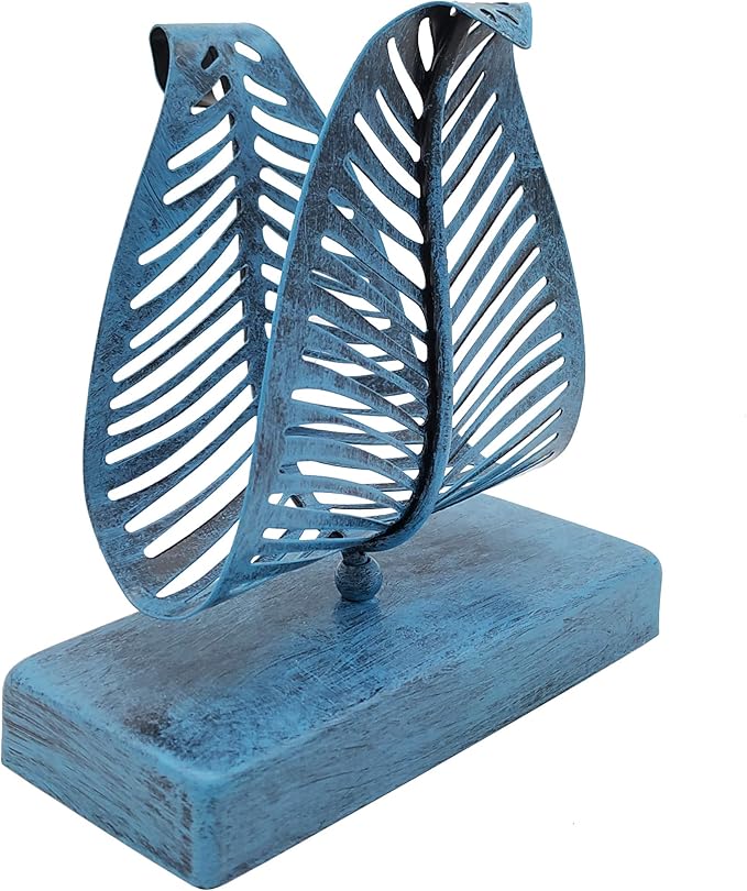 OwlGift Freestanding Modern Napkin Holder with Leaf Design, Tabletop Tissue Dispenser, Napkin Storage Organizer – Turquoise