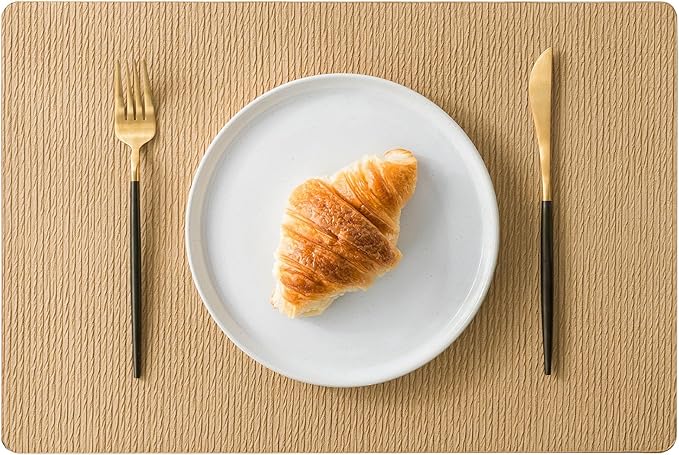 Jovono Faux Leather Placemats Set of 8, Waterproof Washable Table Mats, Easy-Clean Heat Resistant Kitchen Vinyl Place Mat for Dining Table, Restaurant, Indoor, 17.8"x11.8", Yellow