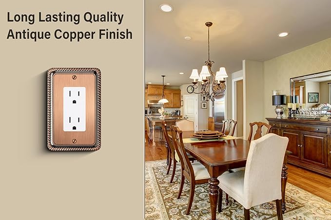 Henne Bery Rope Edge Decorative Wall Plate Switch Plate Outlet Cover (Single Decorator, 3 Pack, Antique Copper)