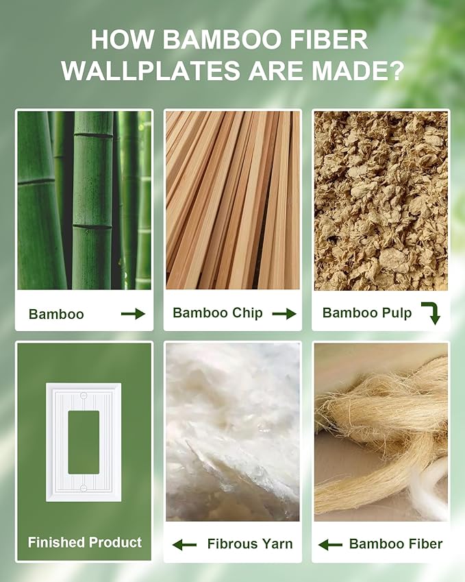 6-Pack Classic Beadboard Decorator Wall Plate Cover, Pure White Decorative Switch Plates and Outlet Covers, Durable Natural Bamboo Fiber Wall Plates for Electrical Outlets, Receptacle, GFCI Outlet