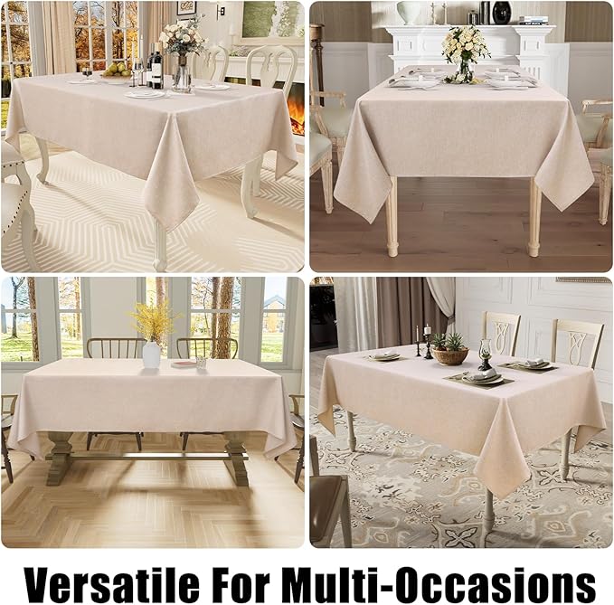 Smiry Rectangle Table Cloth Linen Textured, Waterproof Spillproof Anti-Wrinkle Burlap Tablecloth, Washable Decorative Fabric Table Cover for Dining, Party, Banquet, 54 x 78 Inch, Linen