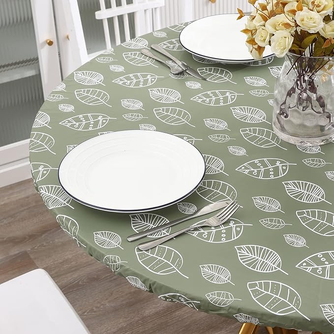 Walrus Round Vinyl Fitted Tablecloth with Flannel Backing Elastic Edge Design Table Cover Waterproof Oil-Proof PVC Table Cloth Stain-Resistant Best for 32"-36" Round