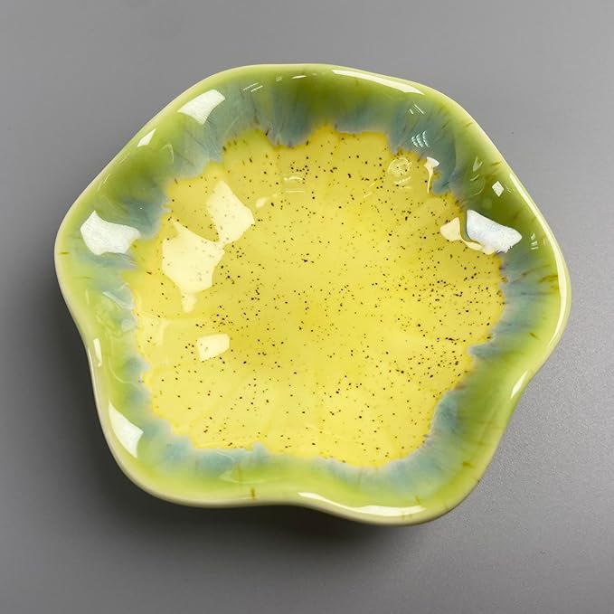 Jewelry Dish Tray - Ceramic Trinket Tray for Rings, Keys, Earrings | Decorative Key Bowl for Women, Gift for Friends, Sisters, Daughter, Mother, Lotus leaf shap, Jewelry Trays (Pale Yellow)