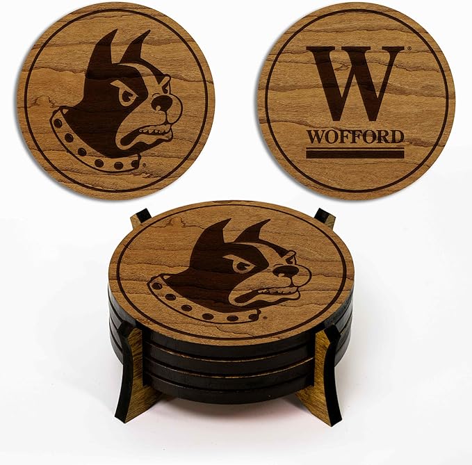 LazerEdge Wofford Terriers Wooden Coaster Set - Cherry Wood - Officially Licensed Product - 4-Pack