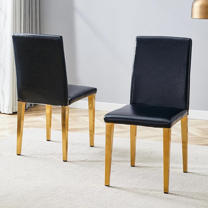 Dining Chairs Set of 4,Faux Leather with Gold Metal Legs,Armless Kitchen Room Chairs Set of 4,Max Load 300 Lbs,High Back Modern Design for Home Kitchen Living Room Bedroom