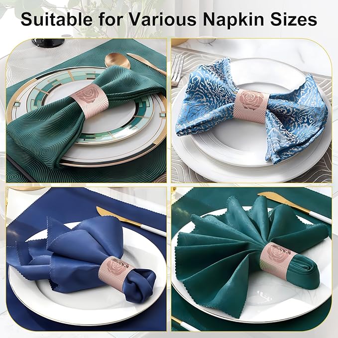 Christmas Napkin Rings Set of 100, 2 Colors in 1, Reusable Adjustable Napkin Bands for Holiday Parties, Wedding, Thanksgiving Table Decor, Waterproof Tear-Proof (Rose Gold) Great Gift Idea