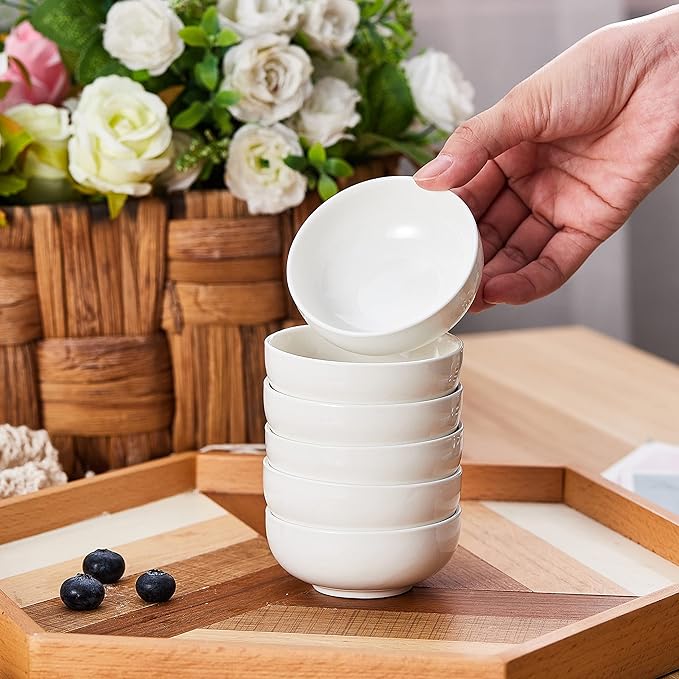 Ceramic Pinch Bowls,2.7 oz Mini Prep Dip Bowl Set,Small Dipping Salsa Charcuterie Soy Sauce Side Dish for Sushi,Set of 6 (White)