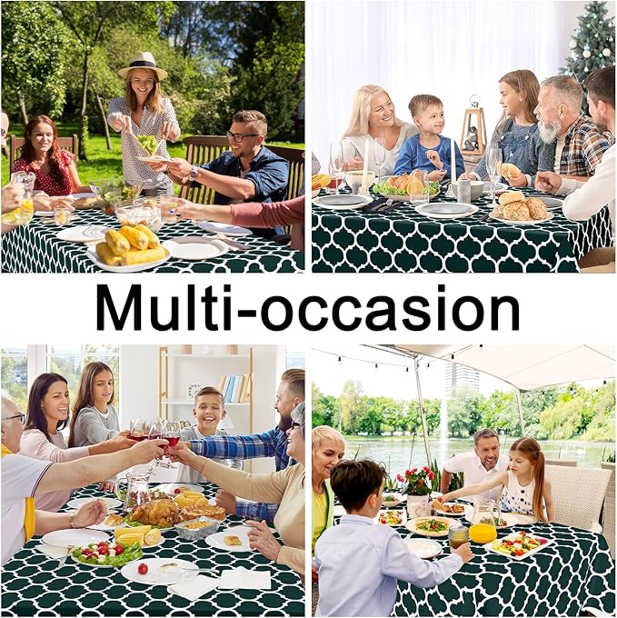 Smiry Rectangle Table Cloth, Waterproof Vinyl Tablecloth with Flannel Backing for Rectangle Tables, Wipeable Spillproof Plastic Tablecloths for Dining, Indoor and Outdoor (60"x102", Hunter Green)