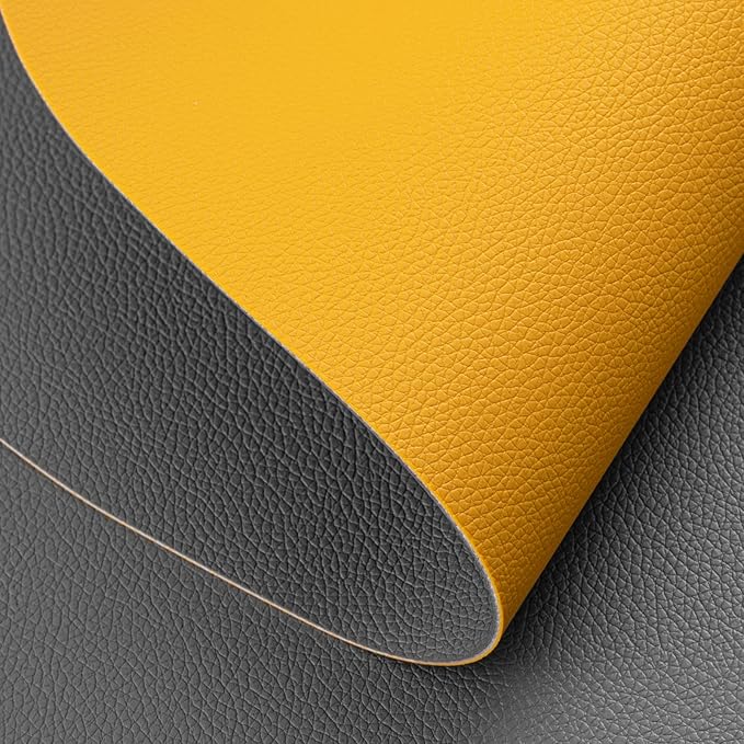 Myir JUN Round Placemats Set of 4 Faux Leather Place Mats and Coasters 15 inch Round Table Mats Dual Sided Non-Slip Stain Resistant Placemats (Gray & Yellow, Set of 4)