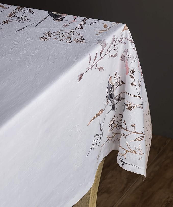 Maison d' Hermine Table Cloth Square Table 100% Cotton 54 x 54 Inches Tablecloth Reusable Decorative for Dining Room Farmhouse Home Valentines Day Decorations Spring Summer - Meadow Florals - Brown