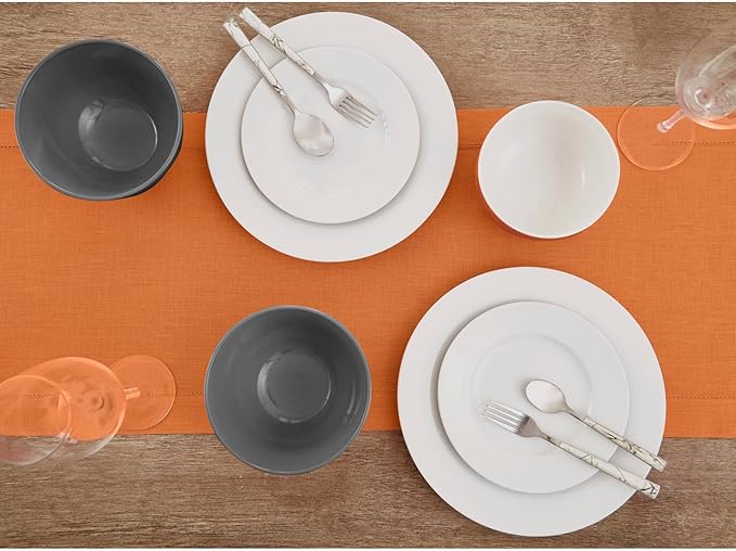 Solino Home Linen Pumpkin Table Runner 132 Inches Long - 100% Pure Linen Extra Long Table Runner 14 x 132 Inch - Classic Hemstitch