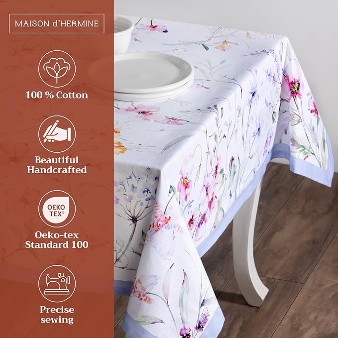 Maison d' Hermine Table Cloth Rectangle Table 100% Cotton 70 x 140 Inches Tablecloth Reusable Decorative for Dining Room Farmhouse Home Valentines Day Decorations Spring Summer - Summer Floral