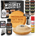 Personalised Whiskey Smoker Kit with Torch & Butane with Oak Wood Chips - Custom Engraved Smoke Lid for Bourbon & Old Fashioned Cocktails - Unique Whiskey Gifts for Men - Fits Various Glasses