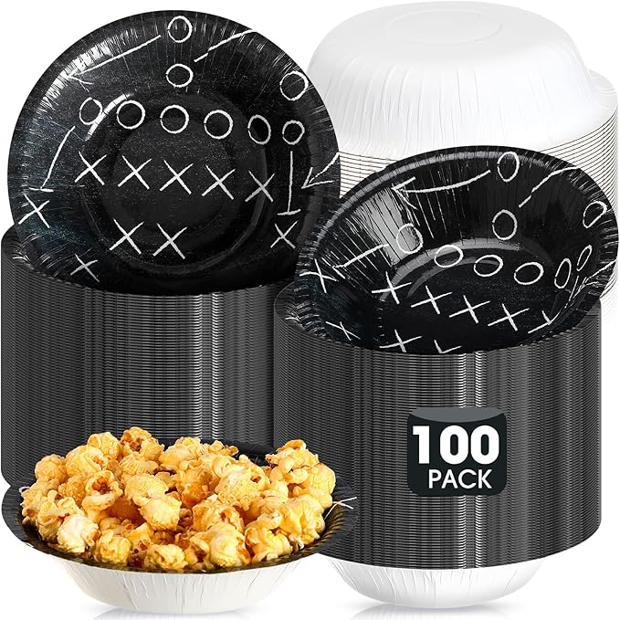 100 Pcs 16 oz Football Paper Bowls - Football Party Snack Bowls Supplies for Game Day Hot Cold Soup Salad Dessert Home Cereal Holiday Decoration