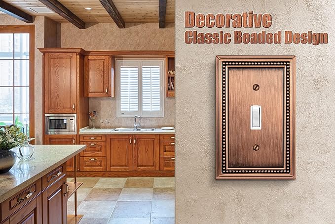 Henne Bery Sunken Pearls Heavy Duty Decorative Wall Plate Switch Plate Outlet Cover (Single Toggle, 2 Pack, Antique Copper)