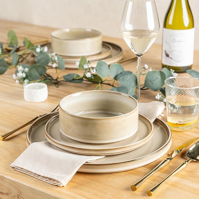 AmorArc Ceramic Dinnerware Sets, Handmade Reactive Glaze Stoneware Plates and Bowls Sets,Highly Chip and Crack Resistant | Dishwasher & Microwave Safe Dishes Set, Service for 4 (12pc)