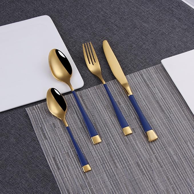 Blue-Gold Silverware ZILNEHZ Flatware Set for 8 Stainless Steel Cutlery Set Elegance Luxury Tableware Set Forks and Spoons Utensil Sets for Home Restaurant Dishwasher Safe