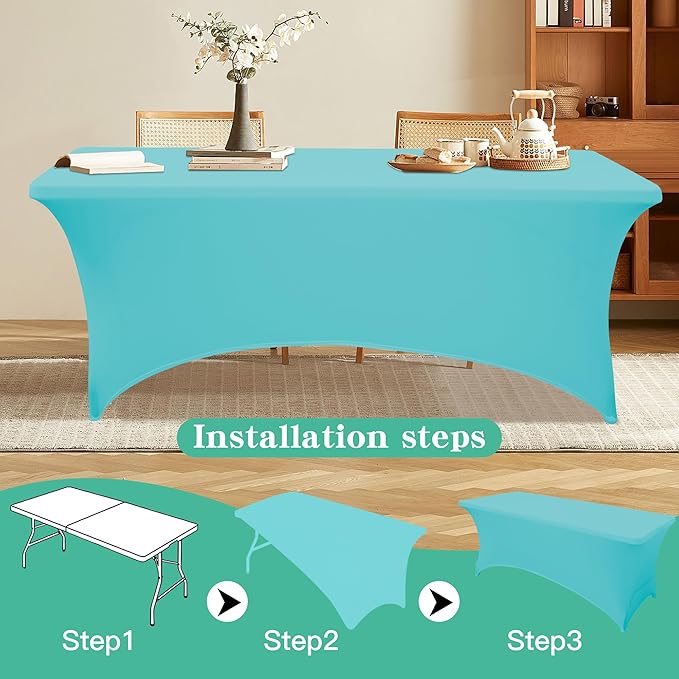 2Pack 6FT Table Cloth for Rectangular Fitted Events Stretch Sky Blue Table Covers Washable Spandex Tablecloth Protector for Party, Wedding, Cocktail, Banquet, Festival