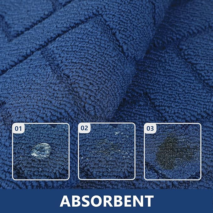 hicorfe Kitchen Rugs and Mats Sets,Non-Slip 2 Pieces Absorbent 100% Polypropylene Rug,Comfort Kitchen Runner Mat,Washable for Kitchen,Sink,Laundry(20" x 48" Plus 20" x 59",Navy Blue)