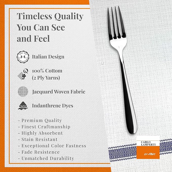 Premium Cloth Striped Placemats Set of 4 – 100% Soft Durable Jacquard Woven Cotton Table Placemats with Stain-Release Fabric – Machine Washable for Dining Table – Gentian Blue, 20"x14"