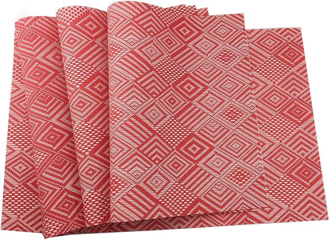 Gugrida Luxury Placemats Set of 6, Heat-Resistant, Stain Resistant PVC Table Mats (Red Argyle)