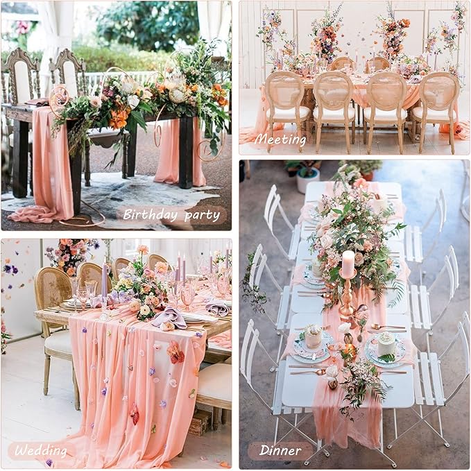 12 Pack Cheesecloth Table Runner 35x72 Inch Boho Gauze Table Runner Rustic Cheese Cloth Long Romantic Table Runners for Wedding Bridal Shower Birthday Party Table Decor (Peach Coral)