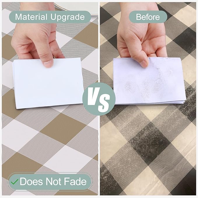 misaya Rectangle Waterproof Vinyl Table Cloth, Buffalo Flannel Backed Tablecloth, Wipeable Plastic Table Cover for Dinner, Kitchen, Outdoor (54" x 78", Khaki and White)